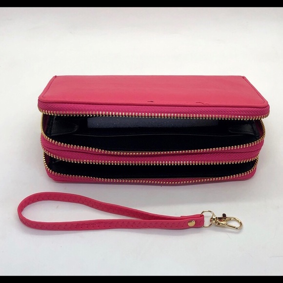Pink textured faux leather double zipper purse - Picture 5 of 8